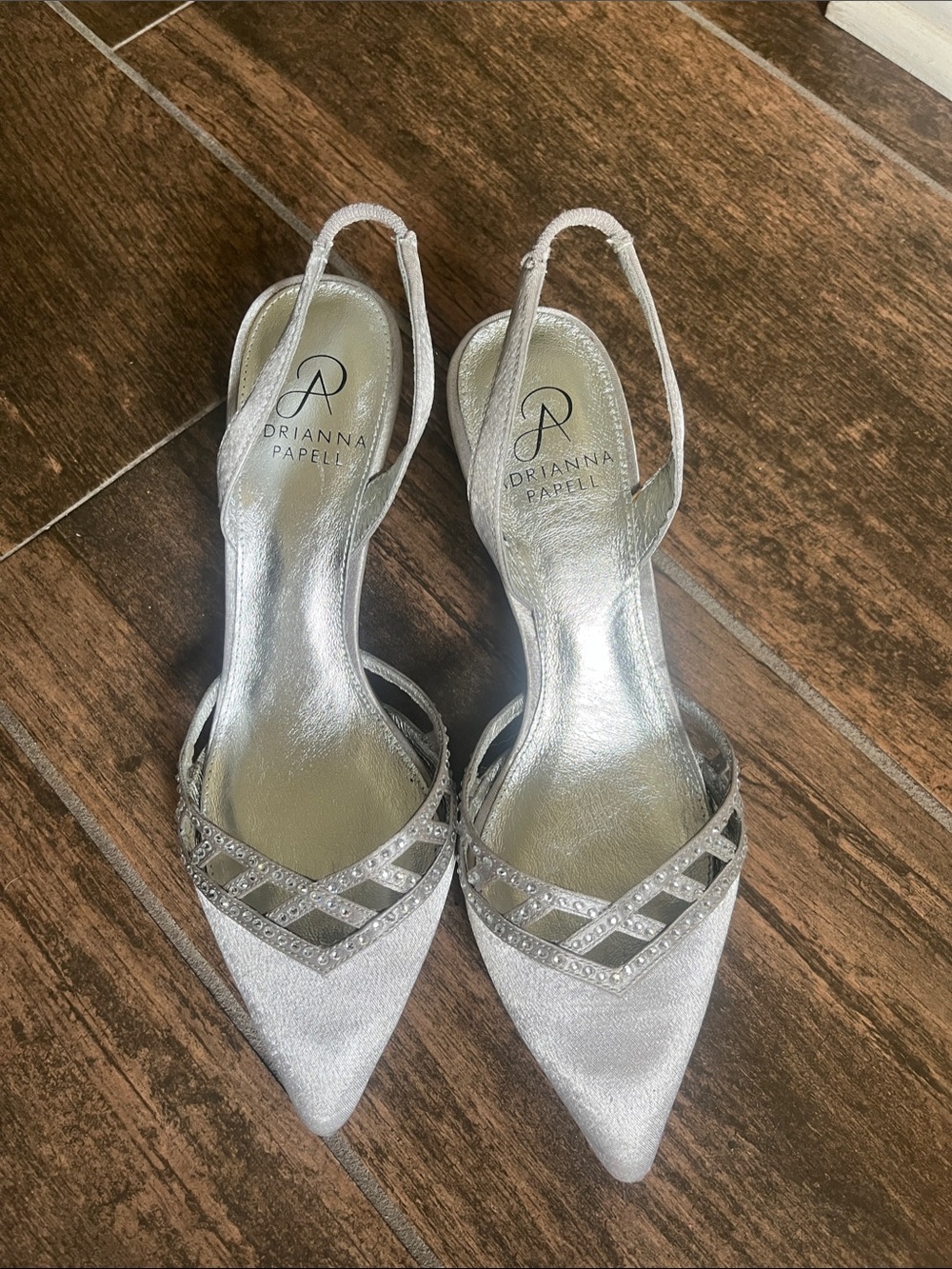 Adrianna Papell Sparkling Silver Pointed Slingback Heels
